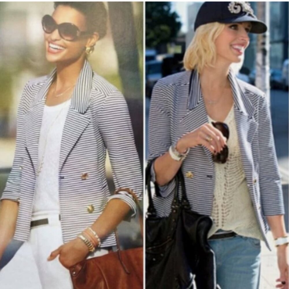 CAbi #823 Life Jacket Striped Knit Nautical Blazer Gold Button Old Money‎ Size S